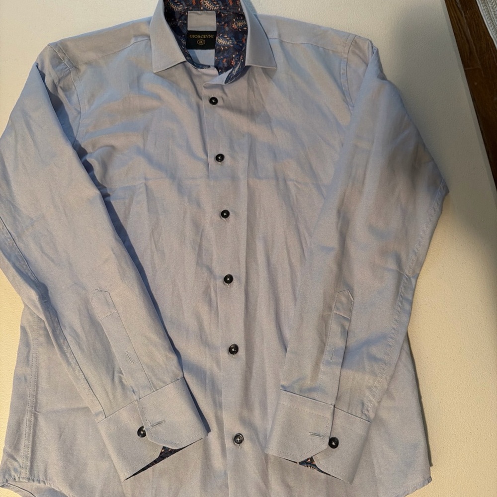 Giorginni Full Button Down Dress Shirt Blue Pattern Sleeves Cotton